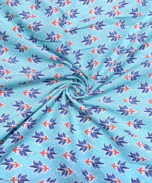 Sea Green Screen Buti Print Cotton Fabric