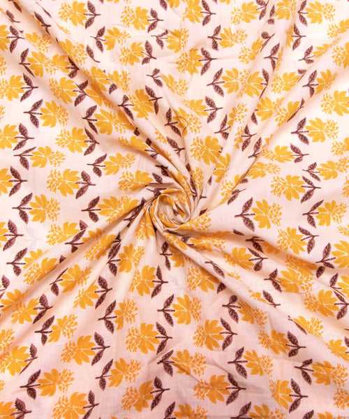 Off White  Screen Floral Print Cotton Fabric