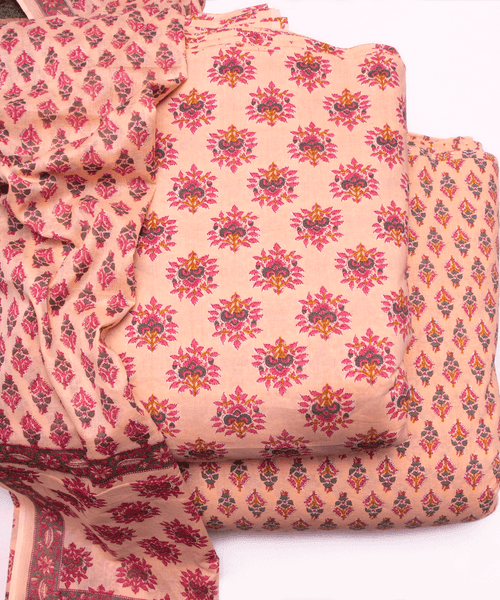 Pastel Pink Color Floral Print Cotton Unstitched Suit Pieces