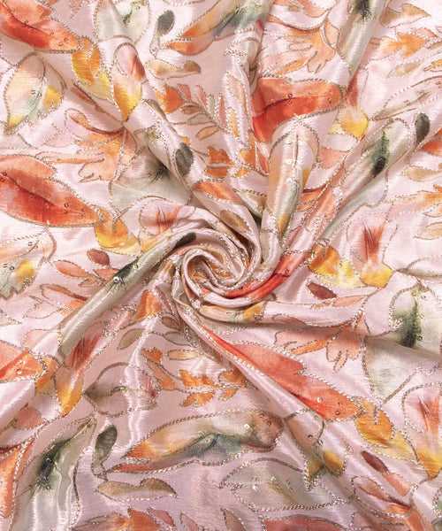 Off White Digital Position Print Viscose Chinon Fabric