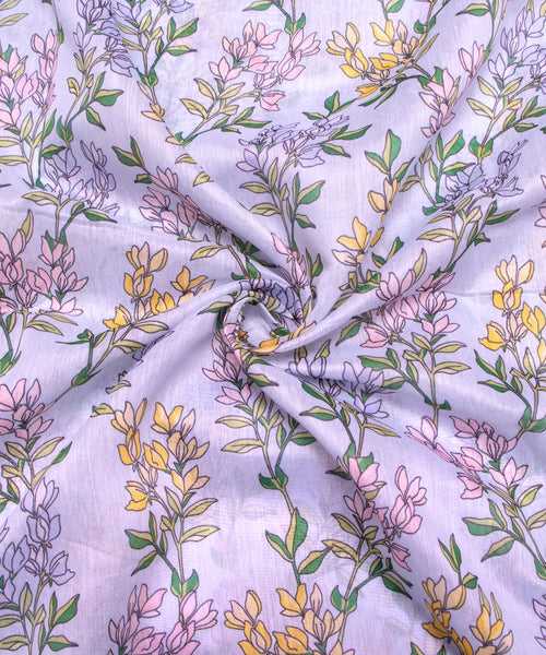 Lavender Digital Floral Printed Chanderi Fabric