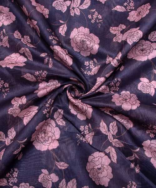 Black Digital Floral Printed Chanderi Fabric