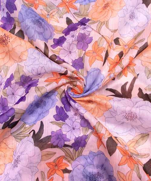 Off White Digital Floral Printed Chanderi Fabric