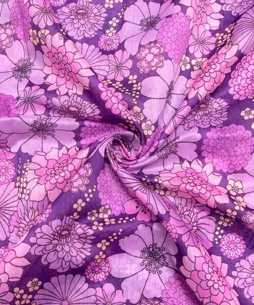 Lavender Digital Floral Printed Chanderi Fabric