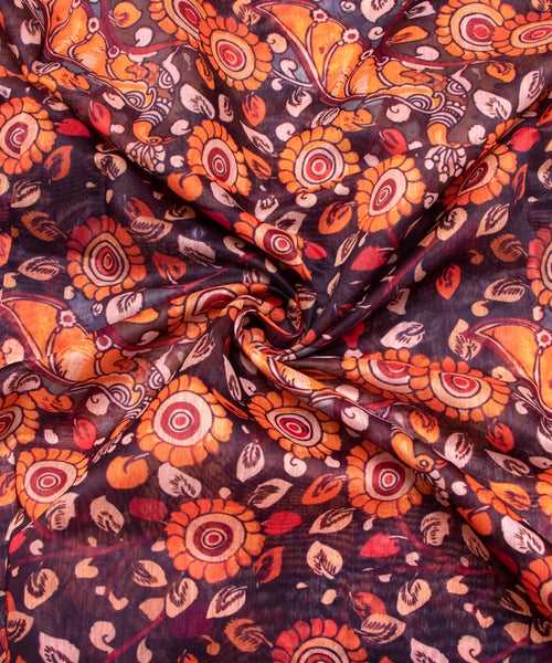 Black Digital Floral Printed Chanderi Fabric