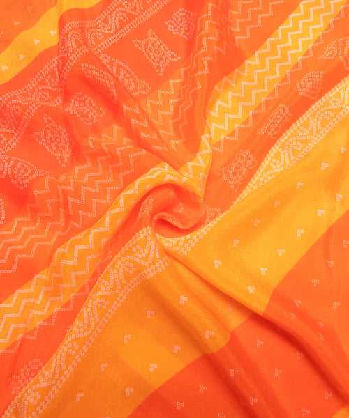 Orange Traditional Digital Printed Chinon Silk Fabric