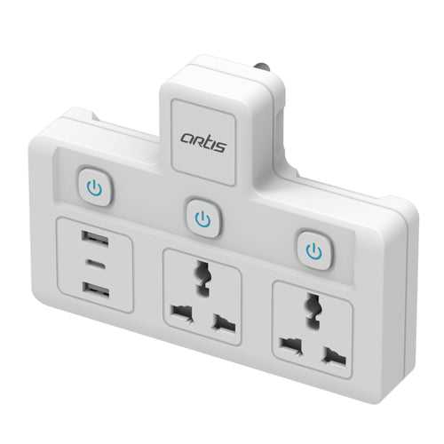 2MS-3USBC 2 Universal Sockets with 2 USB Ports & 1 USB Type C Port with Multi Switch & surge Protector