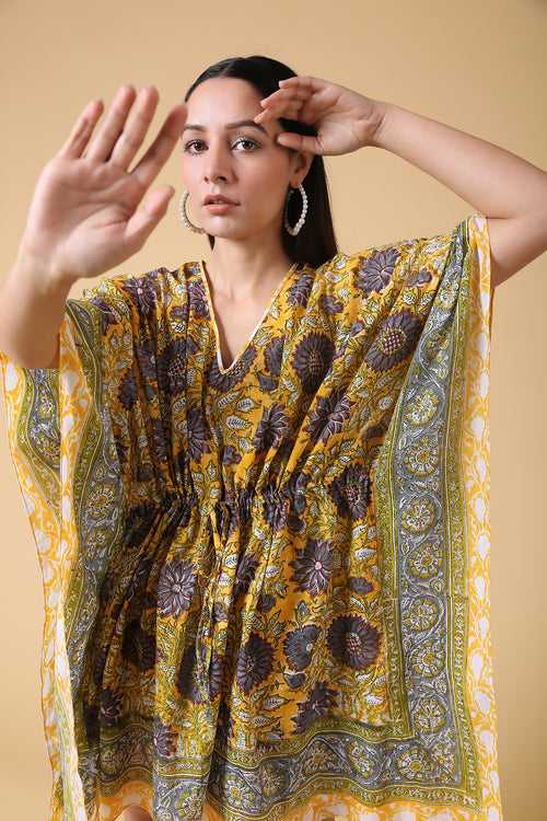 Yellow Dahlia Cotton Kaftan