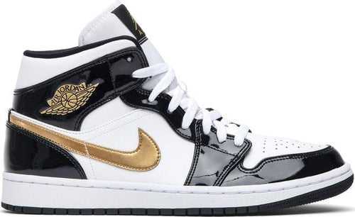 JORDAN 1 MID PATENT BLACK WHITE GOLD