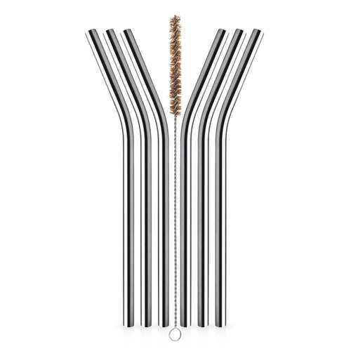 Stainless Steel Straws - Set of 6 Reusable Eco-Straws & a Cleaning Brush -Food grade and BPA free