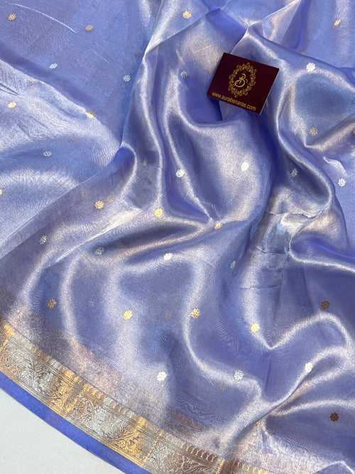 Indigo Blue Banarasi Handloom Organza Tissue Silk Saree