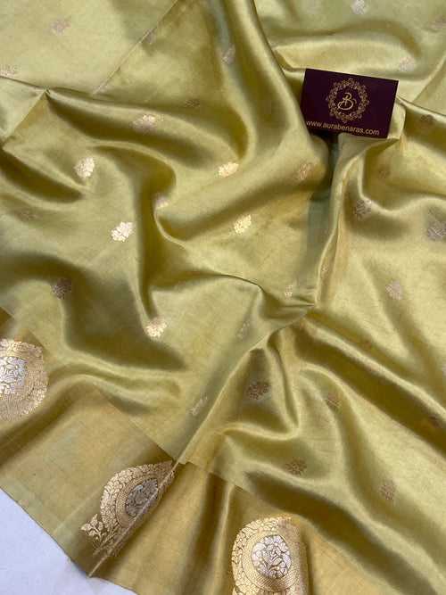 Pastel Olive Green Pure Banarasi Handloom Silk Saree
