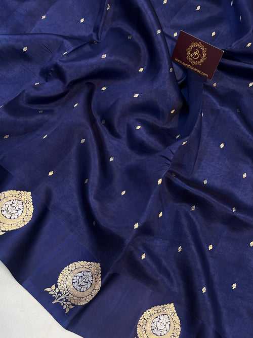 Navy Blue Pure Banarasi Handloom Silk Saree