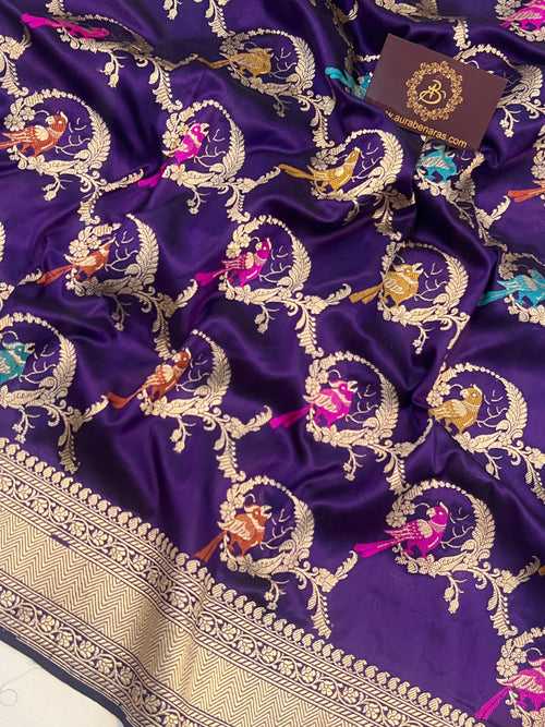 Deep Purple Jaal Pure Banarasi Handloom Katan Silk Saree