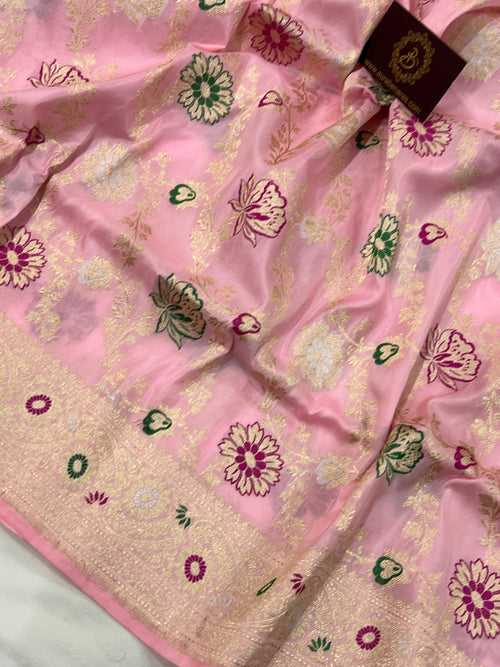 Baby Pink Jaal Pure Banarasi Handloom Katan Silk Saree