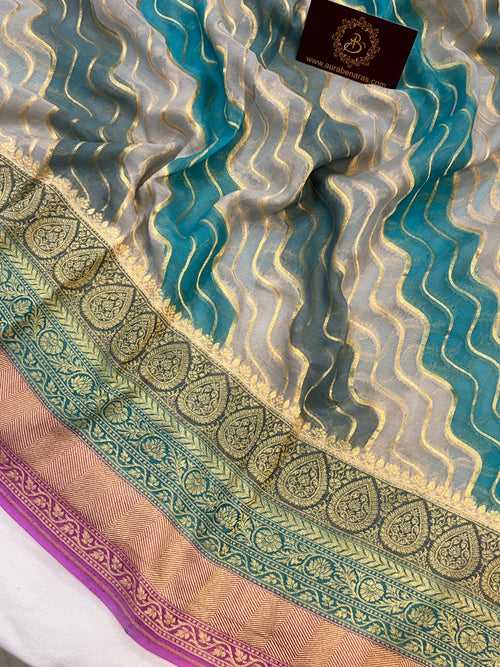 Greyish Blue Rangkaat Pure Banarasi Khaddi Georgette Saree