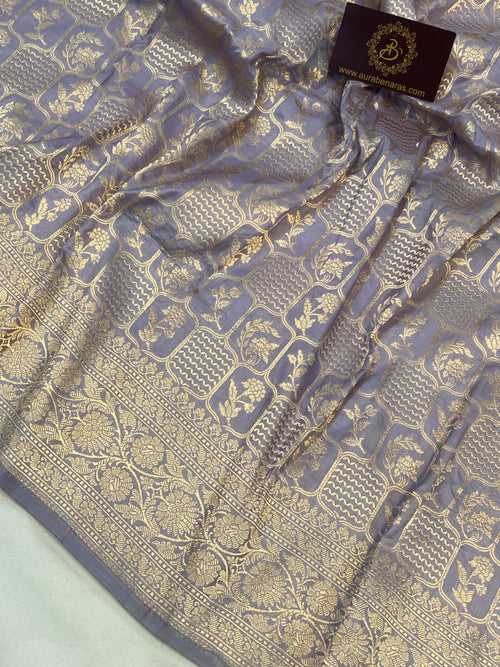 Greyish Lavender Pure Banarasi Handloom Katan Silk Saree