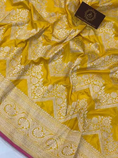 Yellow Pure Banarasi Handloom Katan Silk Saree