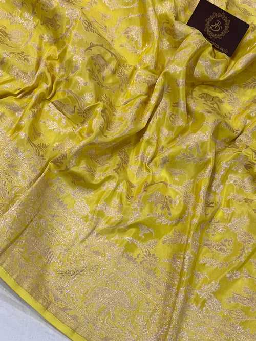 Lemon Yellow Banarasi Handloom Pure Katan Silk Saree
