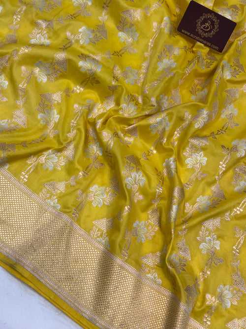 Pastel Yellow Pure Banarasi Handloom Katan Silk Saree