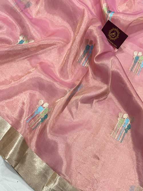 Pastel Pink Pure Banarasi Handloom Tissue Silk Saree