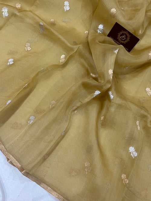 Cream Banarasi Handloom Kora Silk Saree