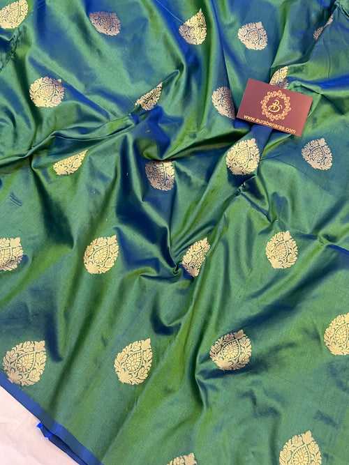 Bluish Green Pure Banarasi Handloom Katan Silk Saree