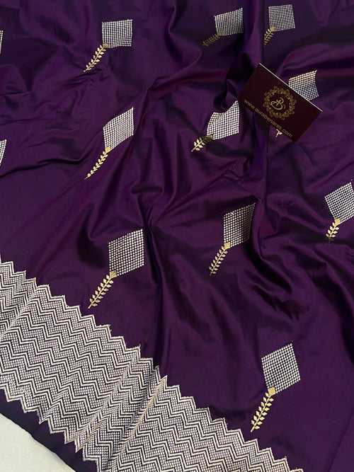 Deep Purple Kadwa Banarasi Handloom Pure Katan Silk Saree