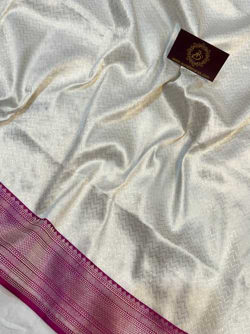 White Banarasi Handloom Katan Silk Saree
