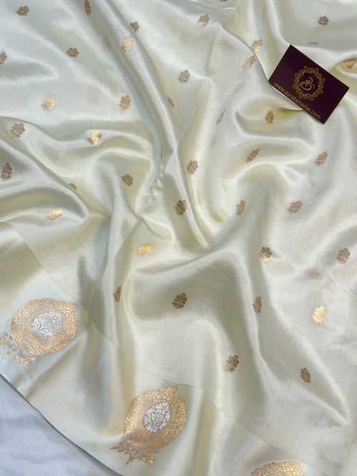 Cream Pure Banarasi Handloom Silk Saree