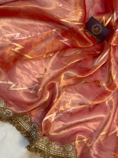 Pre Order :: Orange Banarasi Handloom Organza Tissue Silk Saree