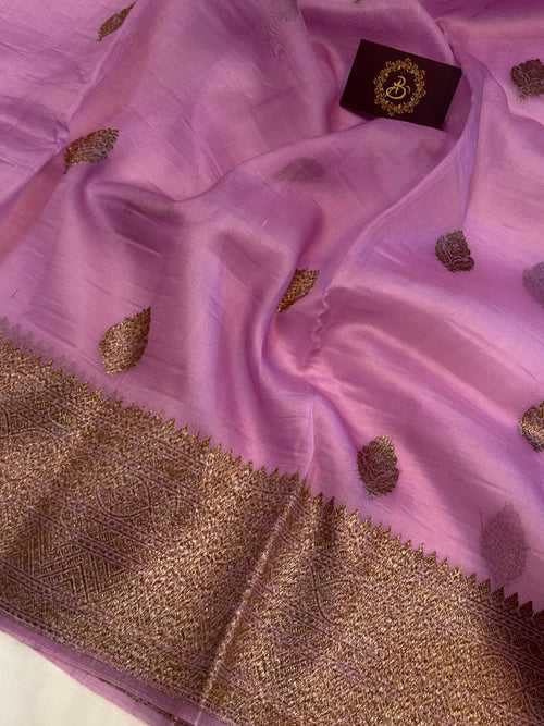 Lavender Banarasi Handloom Kora Silk Saree