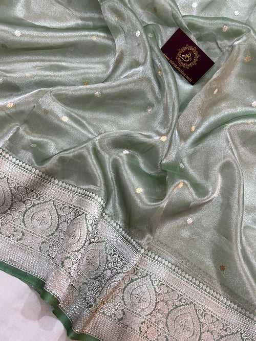 Sage Green Banarasi Handloom Organza Tissue Silk Saree
