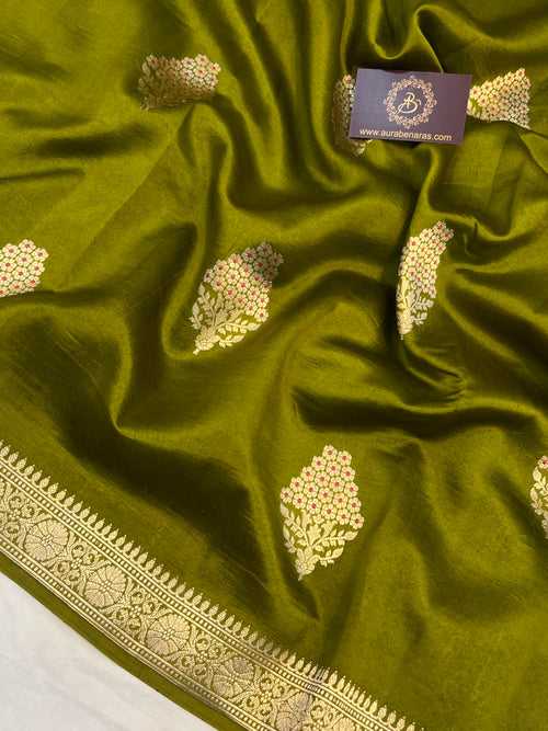 Mehendi Green Pure Banarasi Handloom Silk Saree