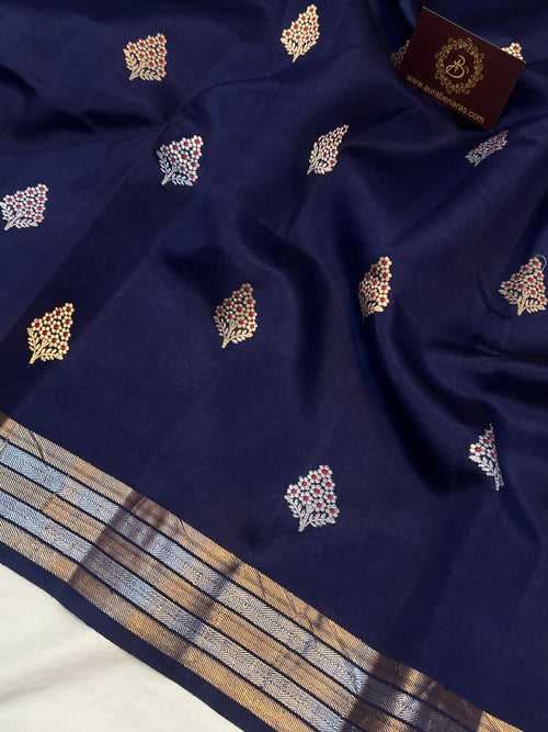 Navy Blue Pure Banarasi Handloom Silk Saree