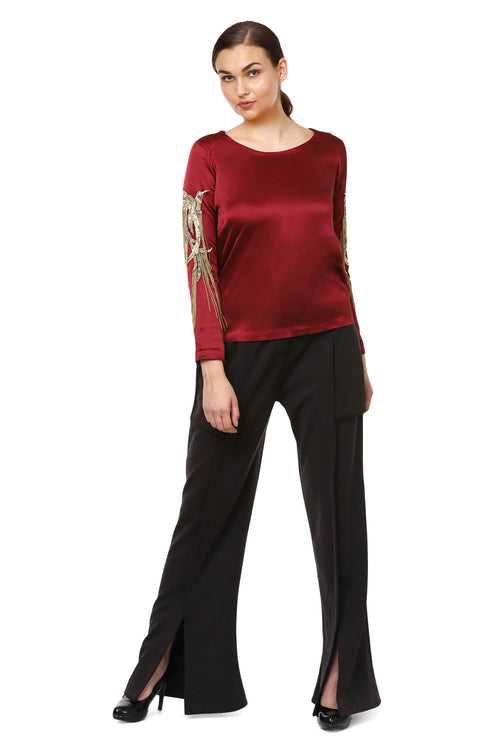 Deep Red Embellished Sleeves Top