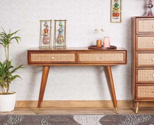 Boston Solid Wood Rattan Cane Console Table