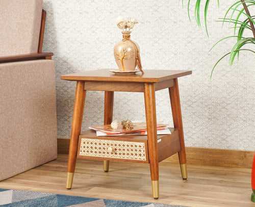 Boston solid wood rattan side table
