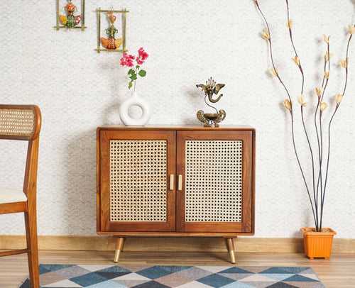 Boston Solid Wood Rattan Cane Two Door Sideboard Cabinet