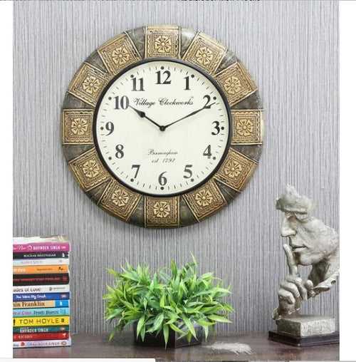 Brown Brass Round Analog Wall Clock