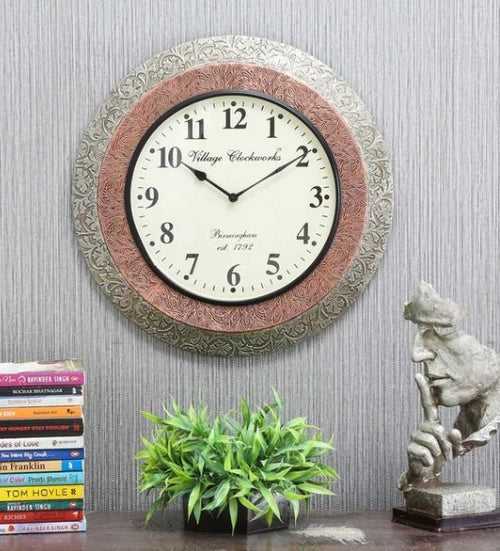 Brown Brass Round Analog Wall Clock