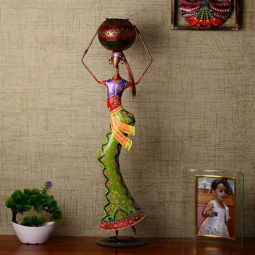 Decorative Lady (Set of 1) Iron Human Figurine With Inbuilt Tealight Holder