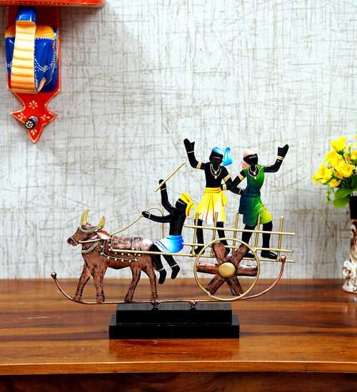 Iron Handpainted Ox Cart Showpiece