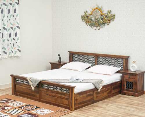Sweden Solid Wood King Size Bed with Box Storage