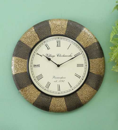 Wooden Brassfitted Round Wall Clock