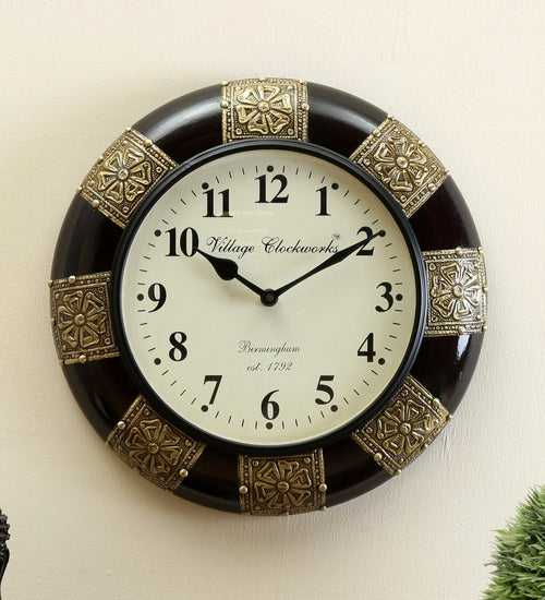 Wooden Brassfitted Round Wall Clock