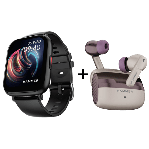Hammer Fit+ Bluetooth Smart Watch + Stellar TWS Earbuds (Combo)
