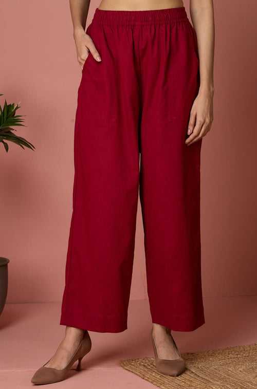 comfort fit cotton pants - maroon & slub cotton