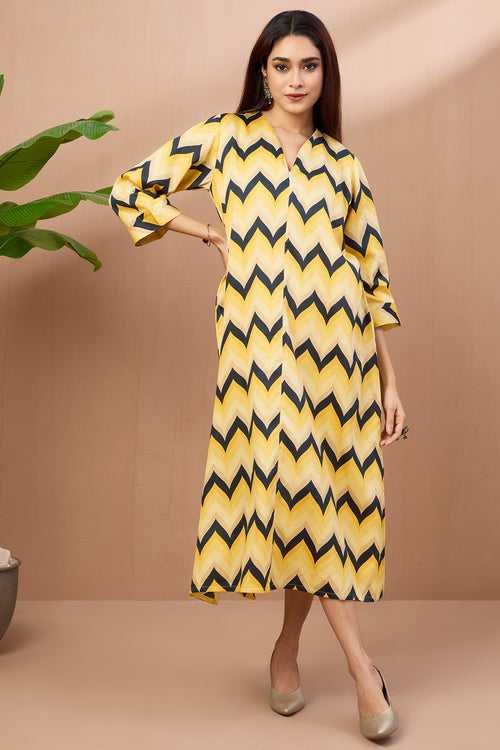 front zipper a-line kurta - citrine zigzag