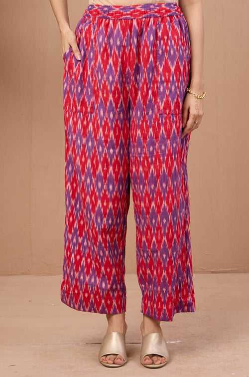 comfort fit ankle length narrow pants  - red blue ikat